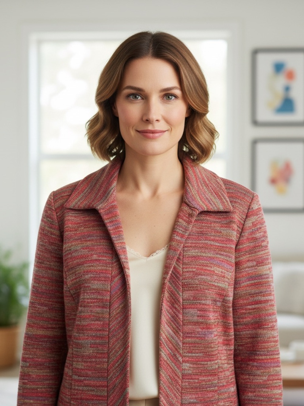 Coldwater Creek Redish Multicolor Lined Open Blazer Size P8
